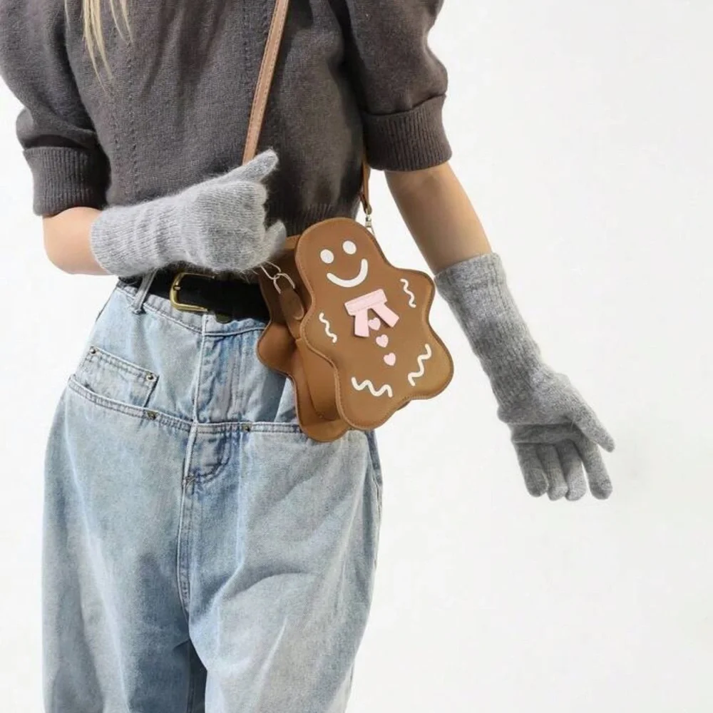 Gingerbread Man Brown Leather Crossbody Bag